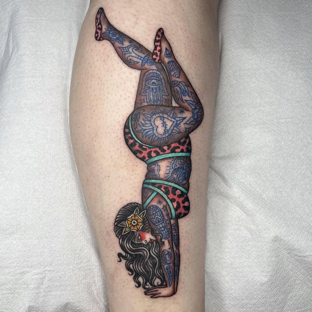 Elegant yoga pose tattoo with vibrant colors Tattoo Design