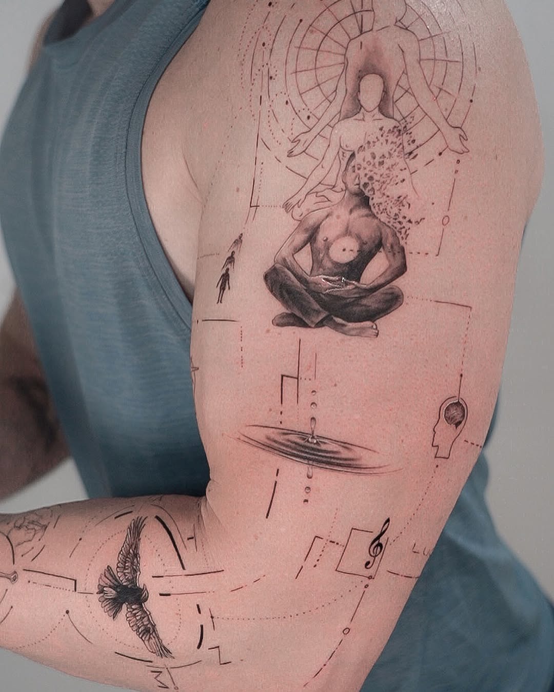 Intricate female figure in meditative pose tattoo Tattoo Design