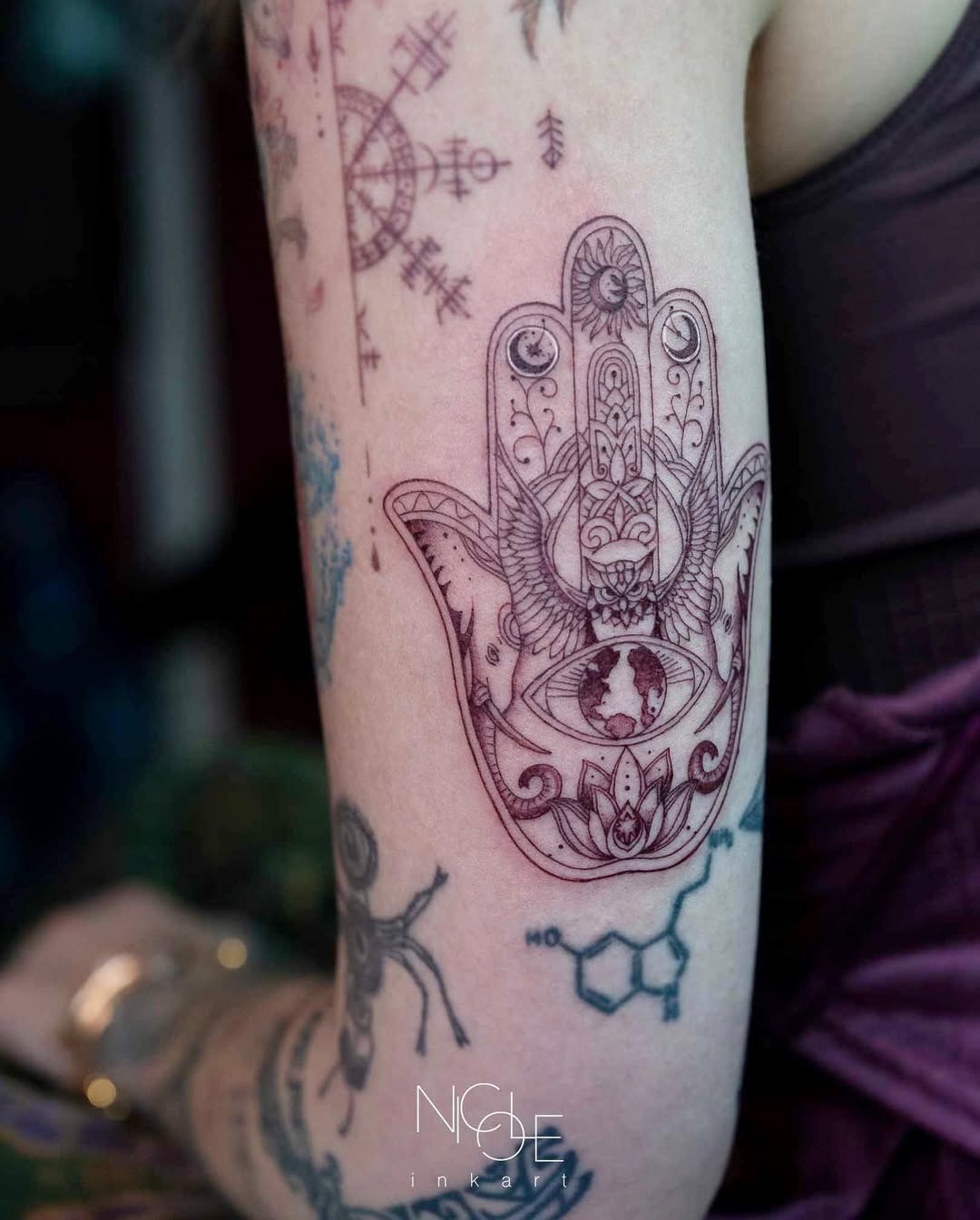 Intricate hand tattoo with eye symbolism Tattoo Design