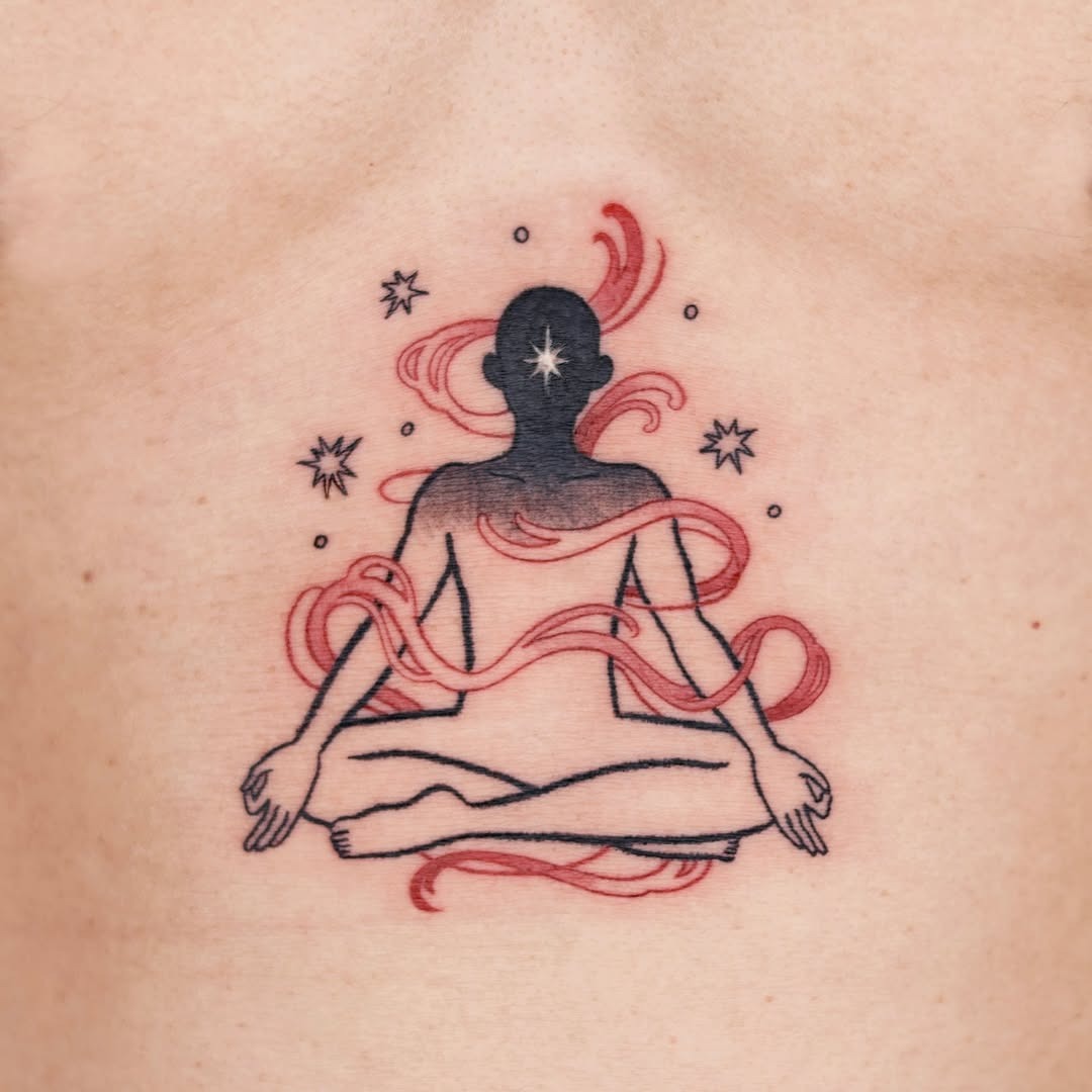 Intricate skeleton showcasing yoga pose art Tattoo Design