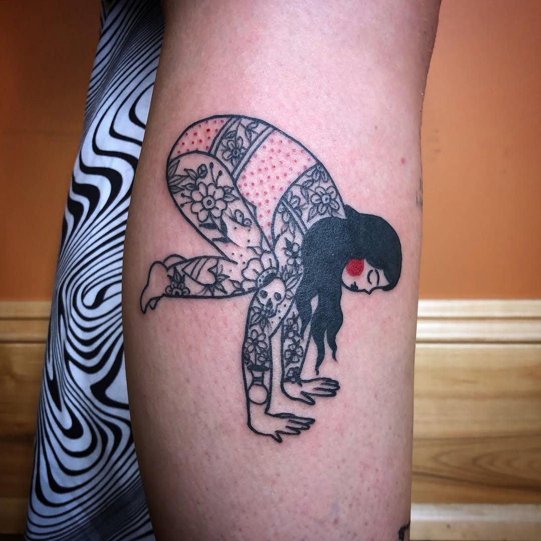 Intricate yoga pose tattoo with floral designs Tattoo Design