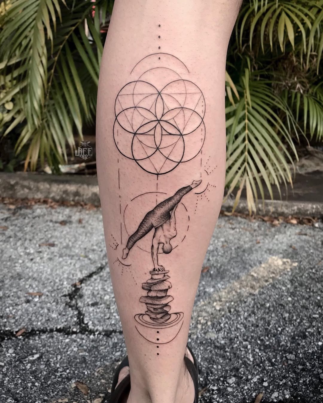 Intricate yoga tattoo with geometric patterns Tattoo Design