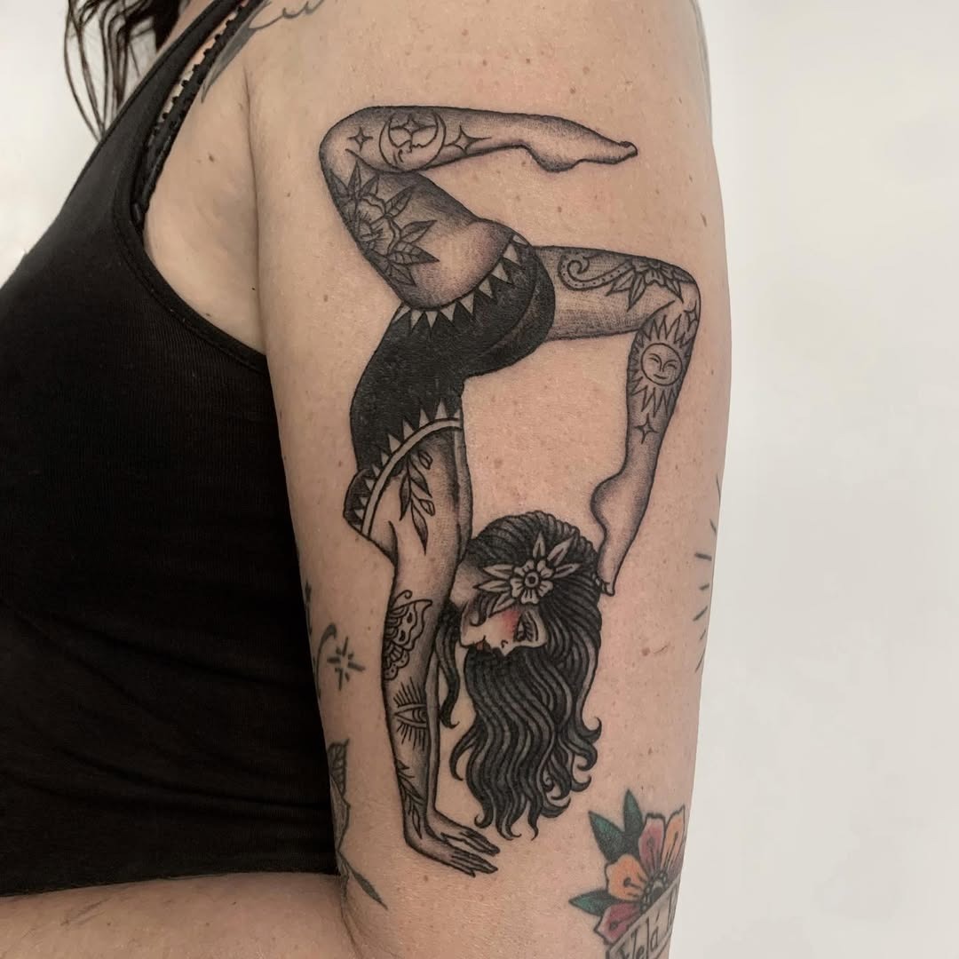 Meditative woman tattoo with sun rays Tattoo Design