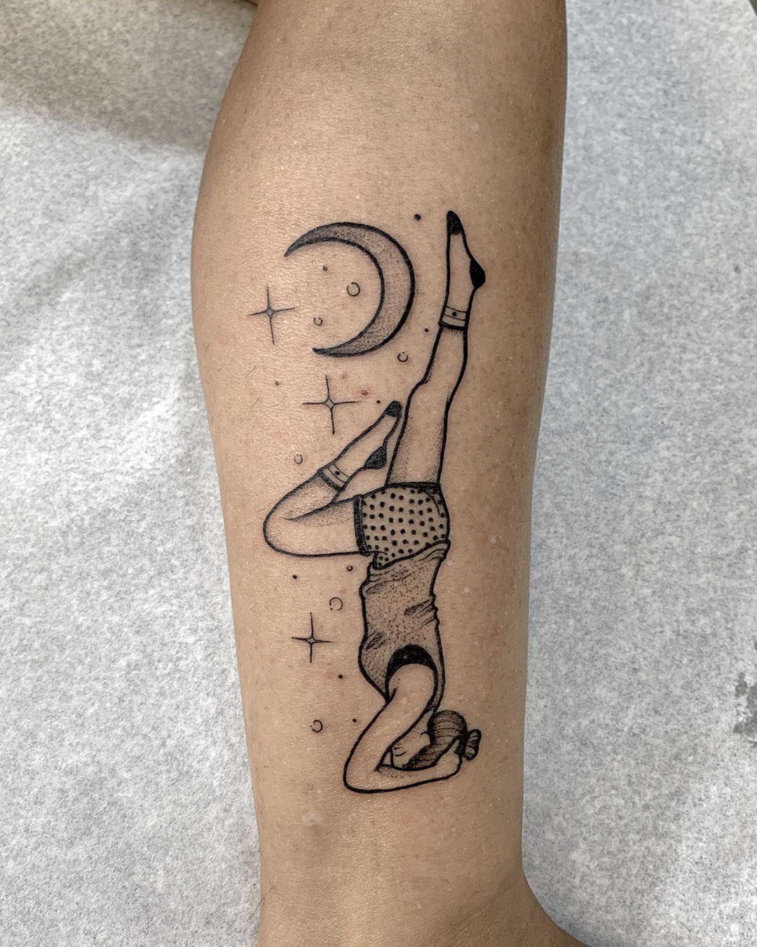 Serene meditation tattoo with cosmic elements Tattoo Design