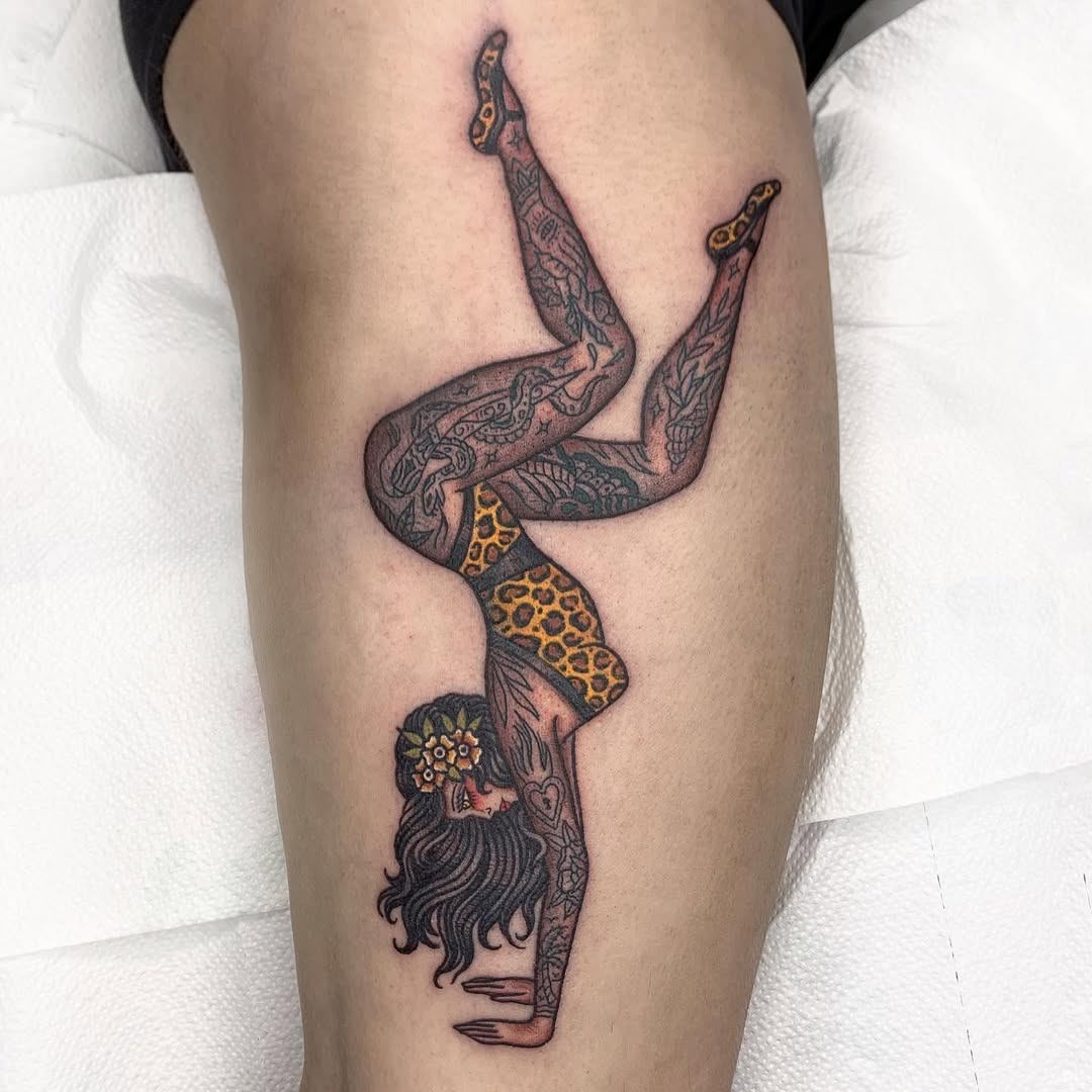 Yoga Tattoo of a Woman in Handstand Pose Tattoo Design