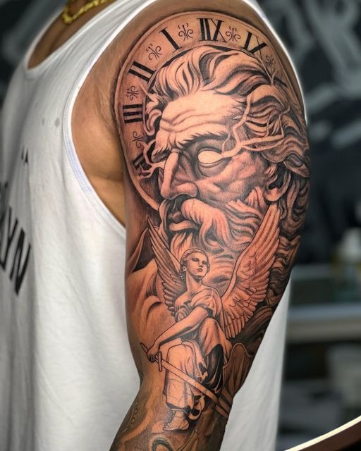 Battle Zeus with Crown Tattoo Tattoo Design