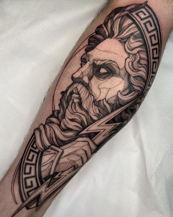 Bold Zeus with Trident Tattoo Tattoo Design