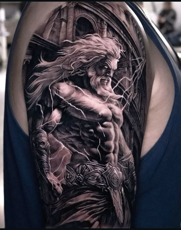 Storm Zeus Thigh Tattoo Tattoo Design