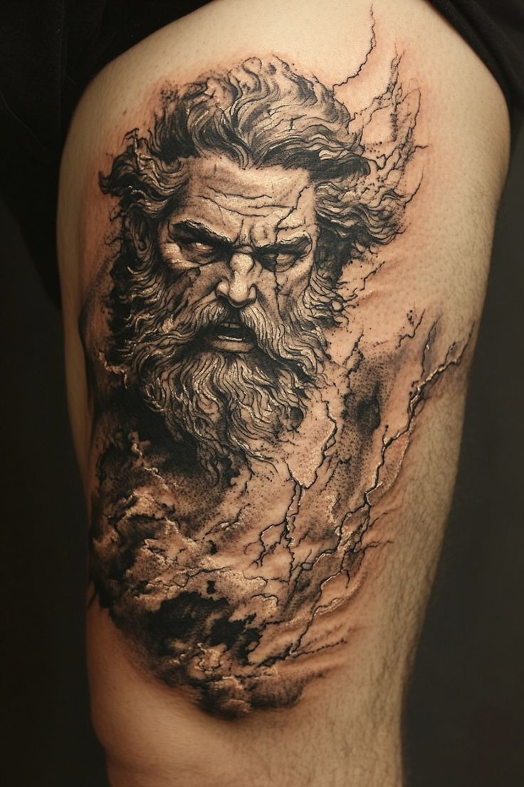 Zeus and Pegasus Blue-Eyed Sleeve Tattoo Design