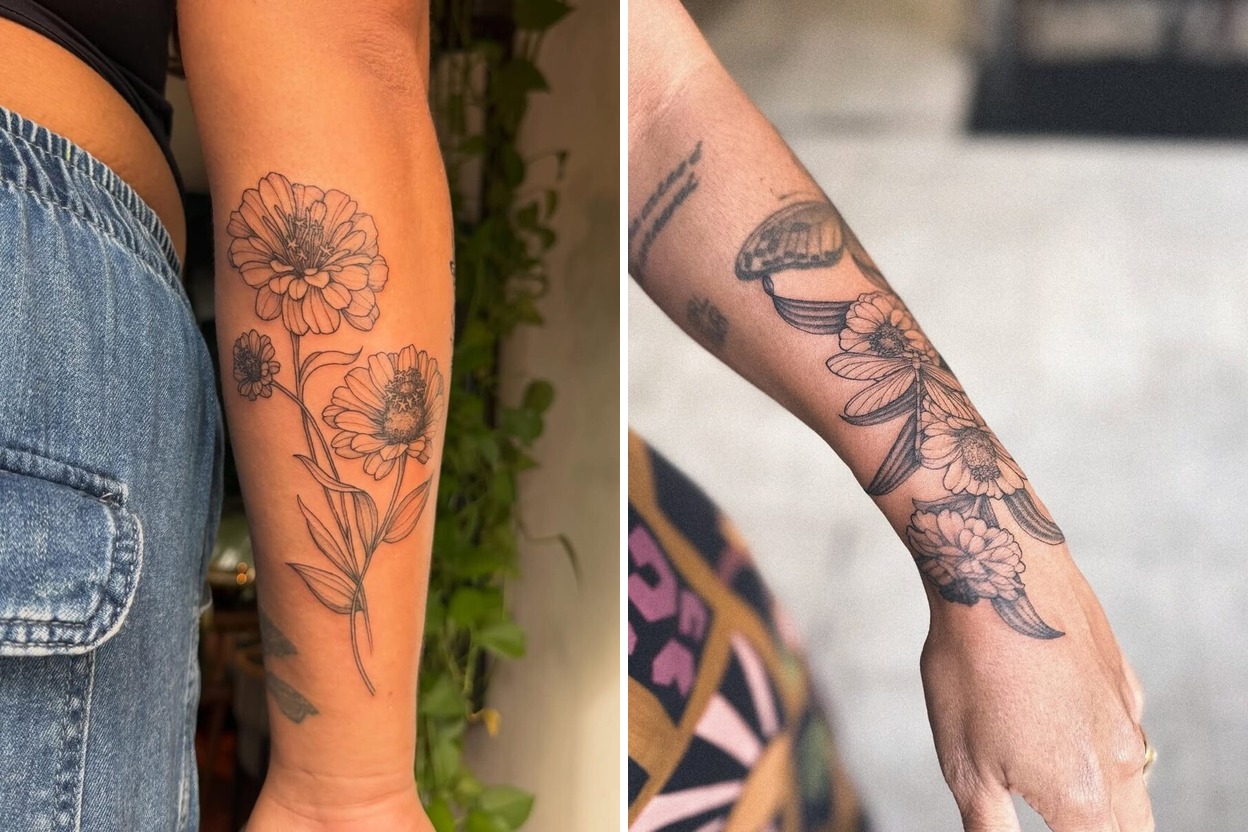 28+ Zinnia Tattoo Ideas & Inspiration Featured Lookbook Collage